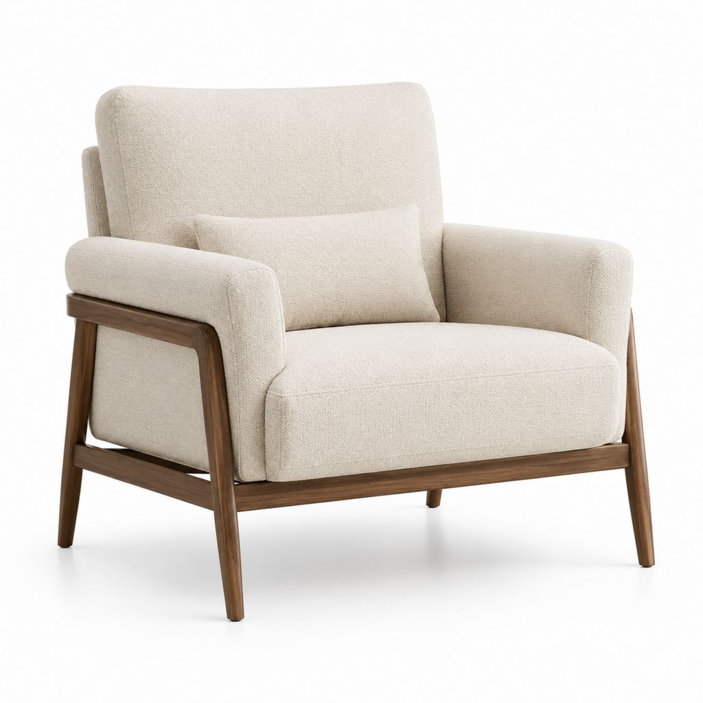 Polstersessel Creme Polyester-Bouclé Massivholzgestell 88 x 82 x 92 cm