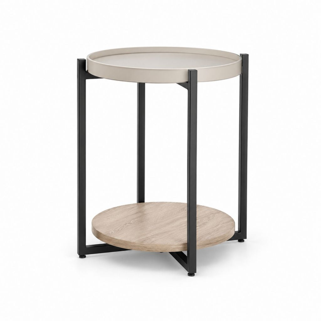 Runder Beistelltisch mit Tablettablage Schwarz Beige MDF Eichenoptik Ø 40 x 55 cm
