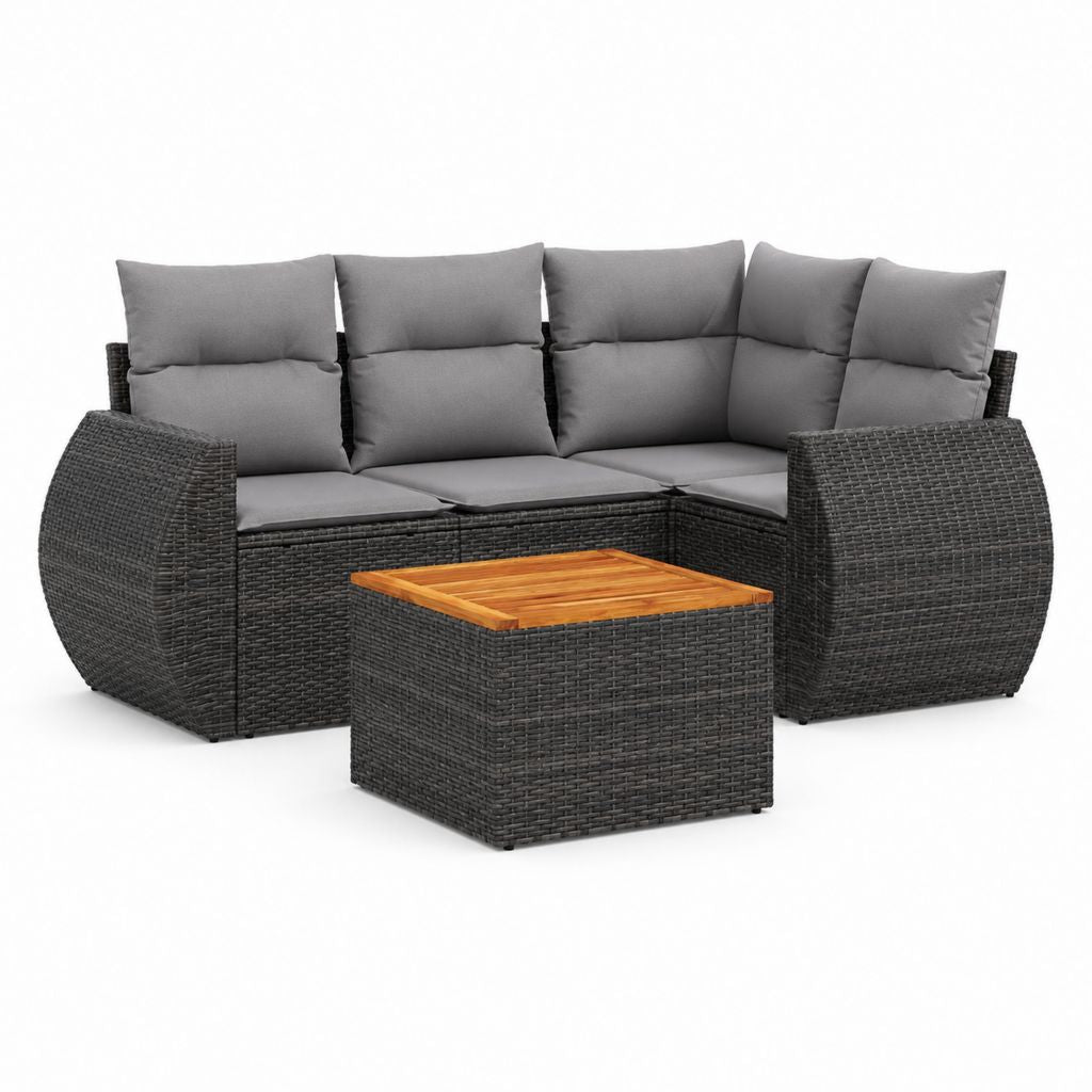 Gartensofa Set 3-Sitzer Anthrazit PE-Rattan mit Akazienholz Tisch 230 x 90 x 85 cm