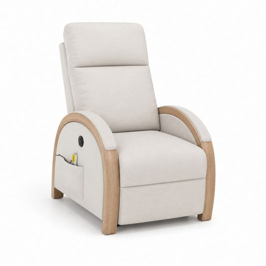 Elektrischer Fernsehsessel Relaxsessel Creme Polyester mit Holzrahmen 76 x 92 x 105 cm