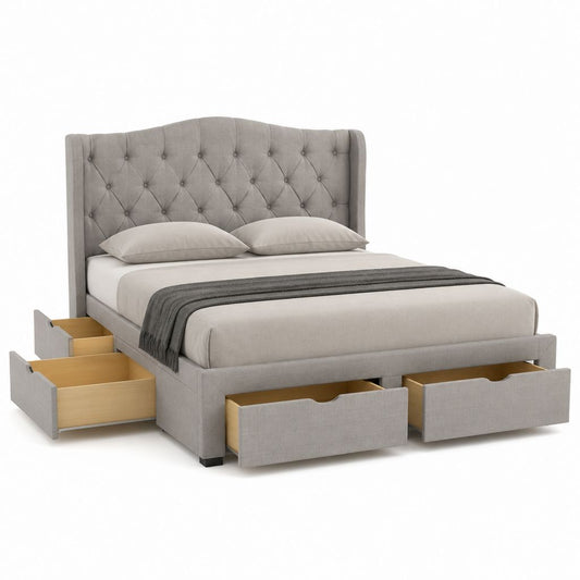 Stauraumbett Doppelbett Grau Polyester Rechteckig mit 4 Schubladen 160 x 200 cm