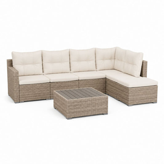 Gartenlounge Ecksofa-Set Beige PE-Rattan L-Form 250 x 190 x 78 cm mit Loungetisch