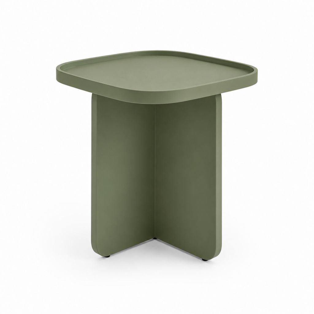 Beistelltisch Olivgrün aus pulverbeschichtetem Stahl mit abgerundeter rechteckiger Tablettplatte 45 x 35 x 50 cm