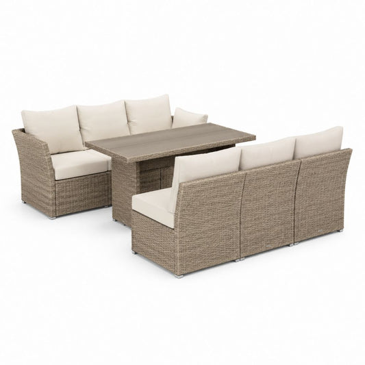 Gartenlounge Essgruppe 3-teilig Beige PE-Rattan mit WPC-Tisch rechteckig 2 Sofas 180 x 75 x 68 cm Tisch 150 x 90 x 68 cm