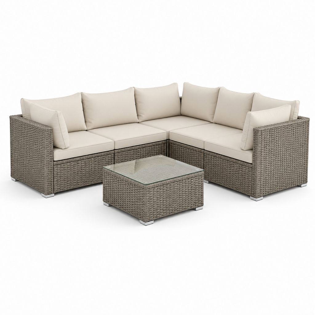 Garten-Lounge-Set 5-teilig Taupe Creme PE-Rattan L-Form 210 x 210 x 65 cm