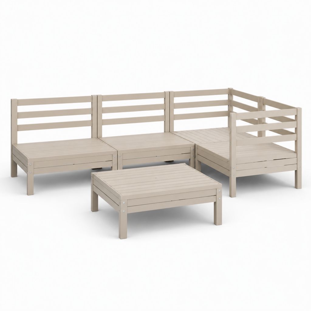 Gartenlounge Set 4-teilig Taupe aus massivem Kiefernholz mit Ecksofa und Tisch 190.5 x 126.5 cm