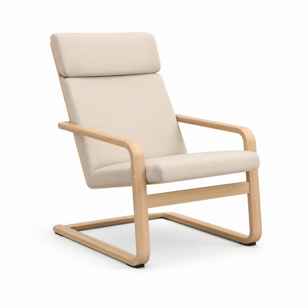 Freischwinger Sessel Beige mit Birkenfurniergestell und Polyesterbezug 68 x 82 x 100 cm