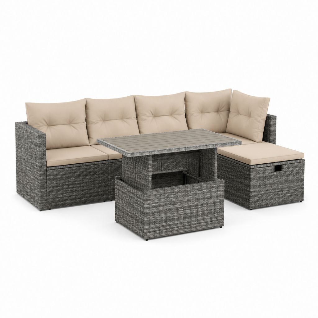 4-teiliges Gartenlounge Set Grau Beige PE-Rattan L-Form 200 x 200 cm