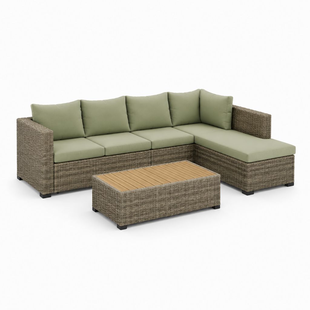 Garten-Loungeset Ecksofa mit Couchtisch Braun PE-Rattan Hellgrün 230 x 150 x 65 cm