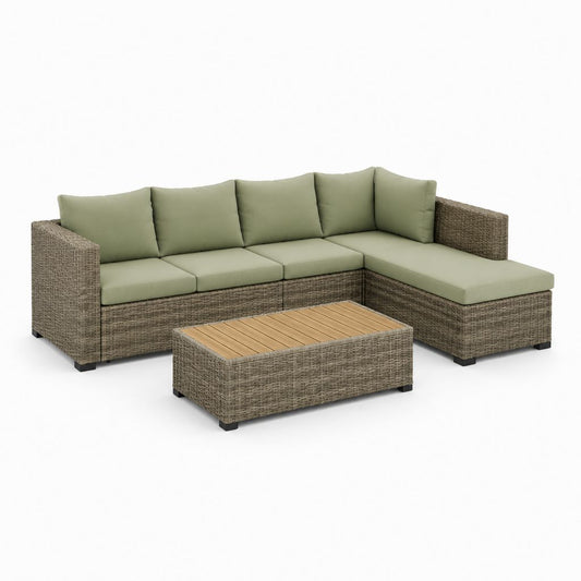 Garten-Loungeset Ecksofa mit Couchtisch Braun PE-Rattan Hellgrün 230 x 150 x 65 cm