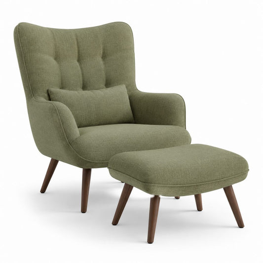 Ohrensessel Set mit Hocker Olivgrün Polyester 75 x 86 x 105 cm
