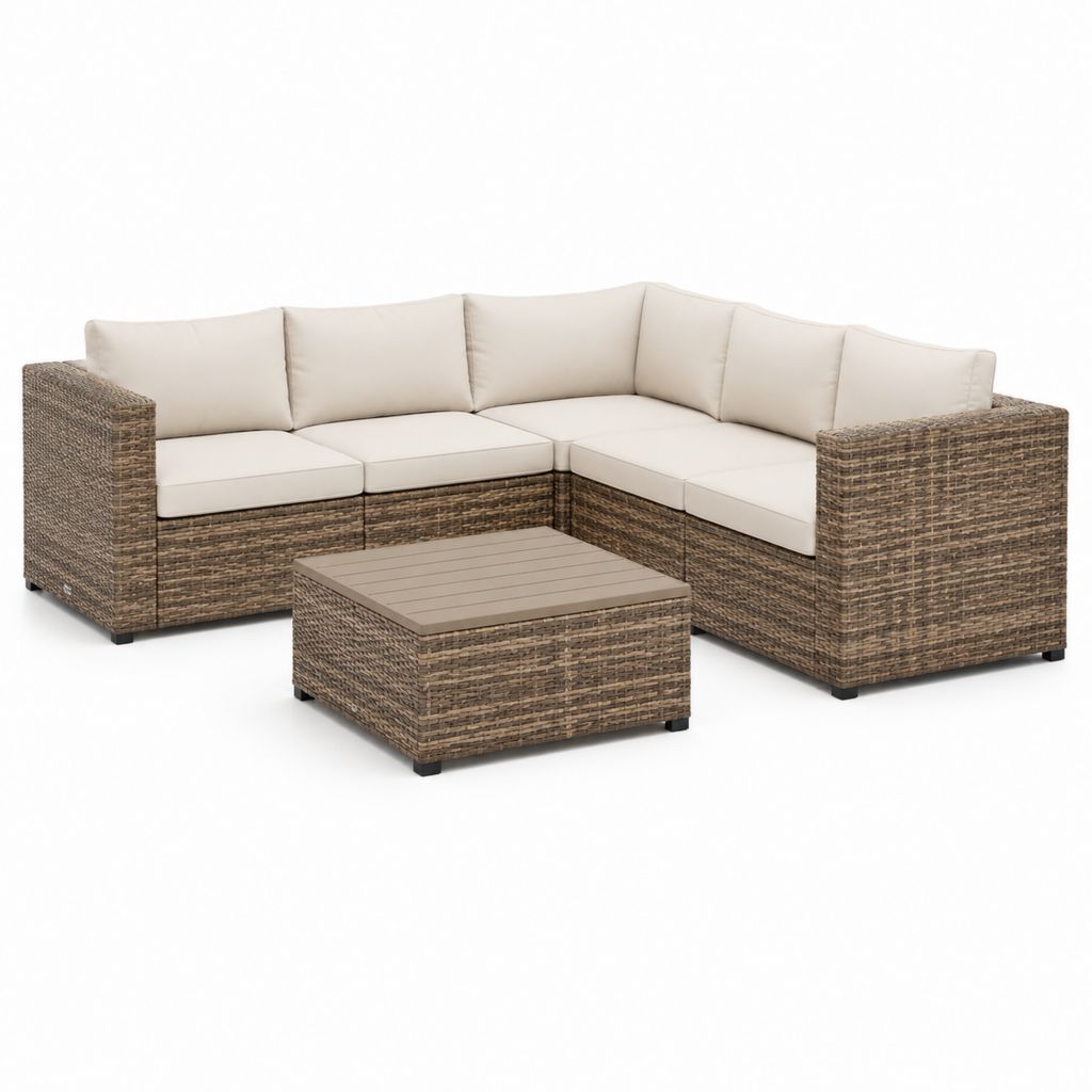 Gartenlounge Set 4-teilig L-Form Braun Creme PE-Rattan Polyester 210 x 210 x 70 cm