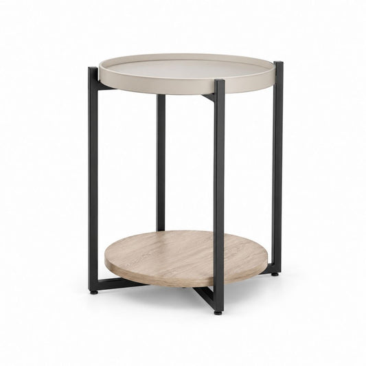 Runder Beistelltisch mit Tablettablage Schwarz Beige MDF Eichenoptik Ø 40 x 55 cm